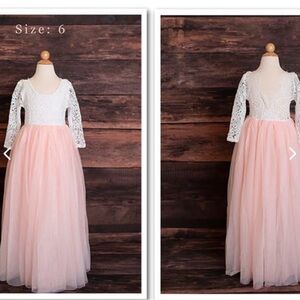 Elegant Pink and White Lace Kids Dress